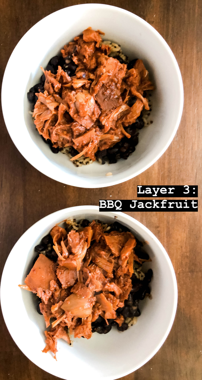 VEGAN RECIPE - 8 LAYER BBQ JACKFRUIT BOWL This vegan recipe for an 8 Layer BBQ Jackfruit Bowl is delicious.