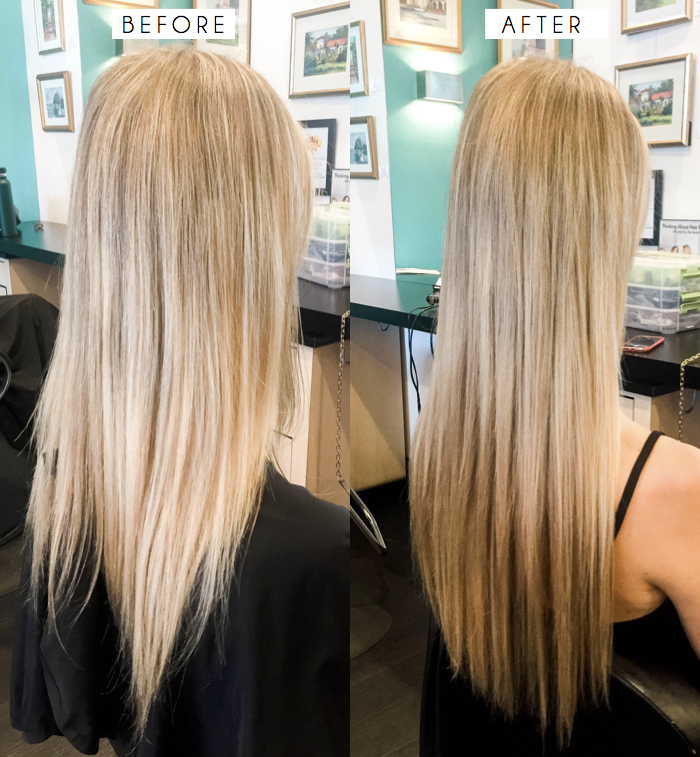 My hair before and after hair extensions